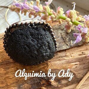 Maximalist brass and lava rock huge cuff style ring